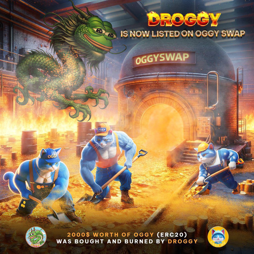 <a href="/DroggyBSC/">DROGGY $DROGGY</a> is NOW Listed on OggySwap.

OggySwap powered by <a href="/OggyInuLTD/">$OGGY #BinanceCat</a>.

<a href="/DroggyBSC/">DROGGY $DROGGY</a> - a Meme story at BSC Chain

We are very happy to list $DROGGY on the "automatic burner" OGGYSWAP.

You will burn 0.2% of the $DROGGY tokens per transaction.

Go up together! 

#DROGGY #OggyInu