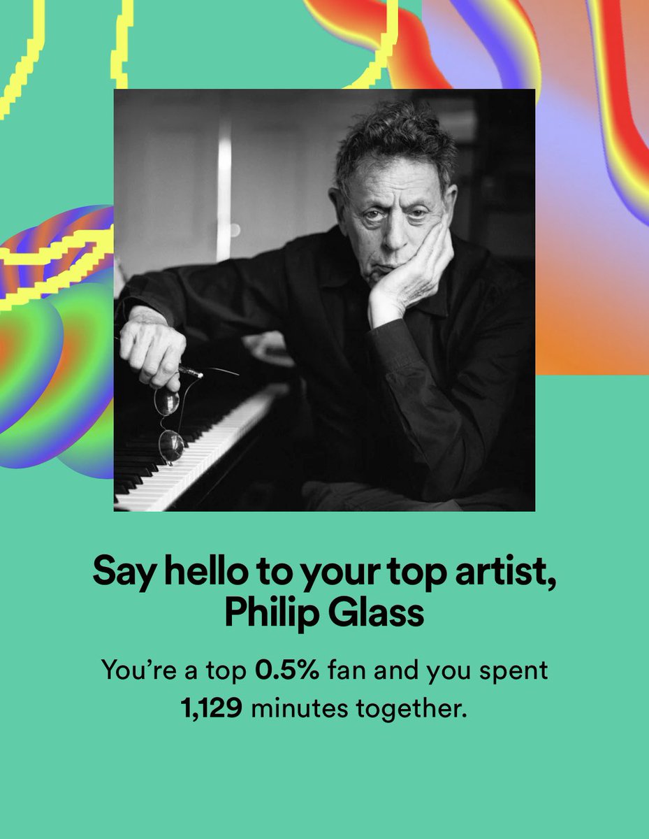 Just popping into this platform to thank <a href="/philipglass/">Philip Glass</a> - it's an honour to have your work in my ears. Spotify has acknowledged this for two years running - but it doesn't know you've been my top artist for 20-odd years! Thank you for enriching my life with your wonderful work.