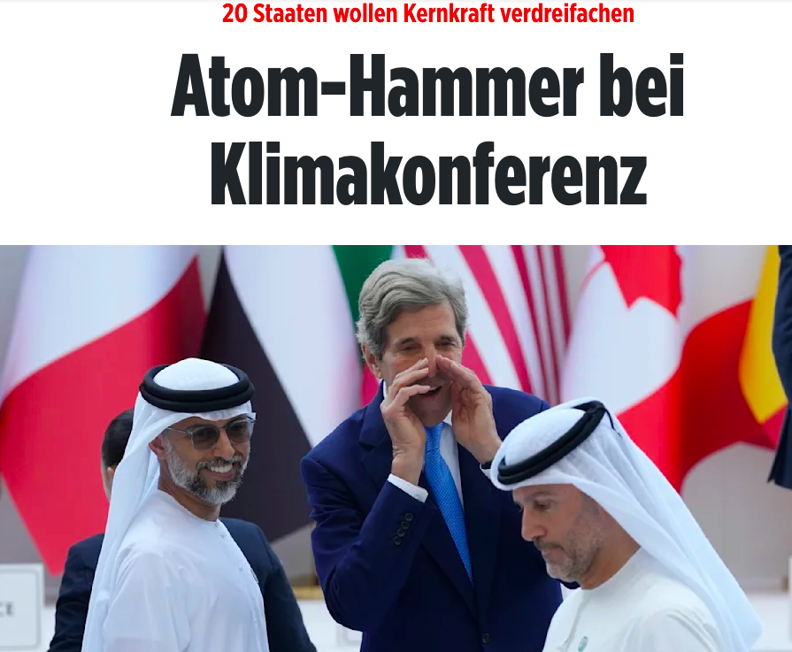 N_Schmid's tweet photo. Klar, dass Ölscheiche die Kernkraft verdreifachen möchten.

Sie wissen,
1. dass deren Neubau Jahrzehnte dauert
2. dass sie viel zu teuer sind
3. dass sie heute weniger als 3% des Endenergiebedarfes decken und somit kaum Konkurrenz zur fossilen Industrie darstellen

Win-win-win.. https://t.co/RdgSr7Qp78