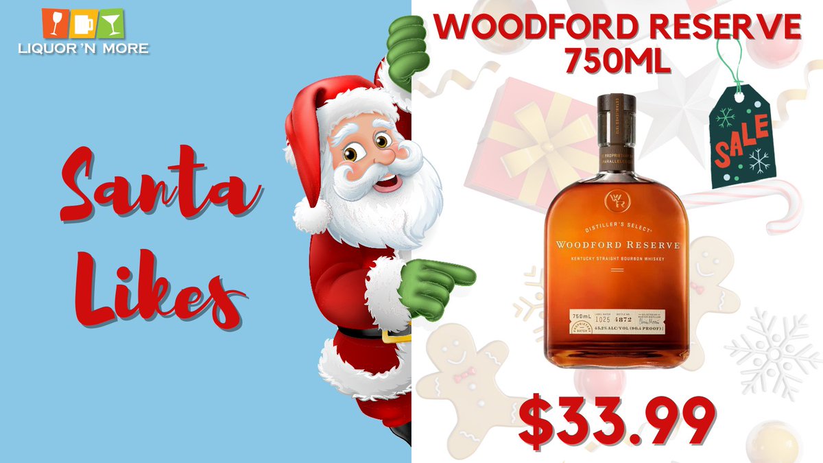 Santa Likes Woodford Reserve Bourbon Whiskey. Now on Sale at Liquor 'N More for only $33.99!