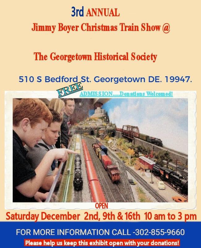 Christmas Train Show at the Georgetown Historical Society; Saturdays 10am - 3pm December 2nd, 9th and 16th. Located at 510 S. Bedford street #GeorgetownDelaware #trainshow #sussexde