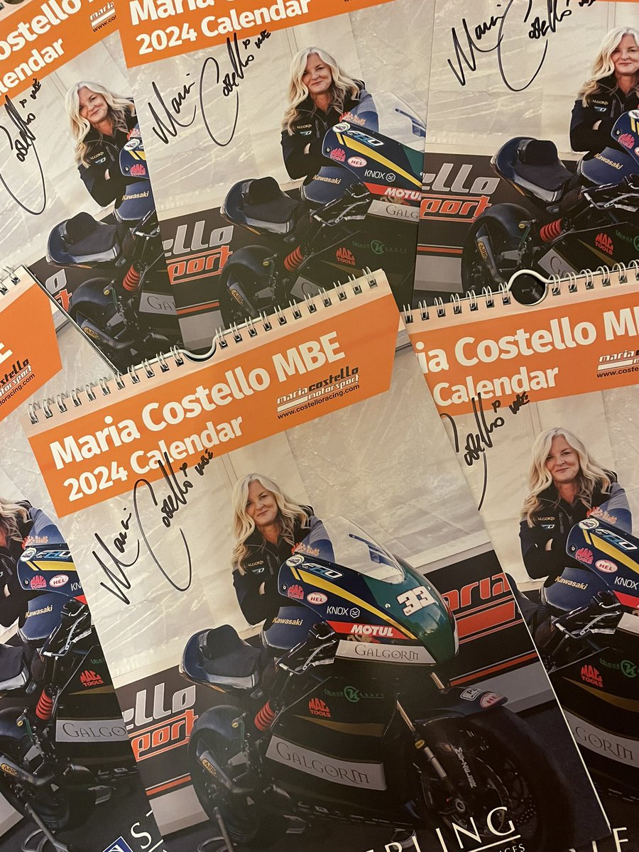 MariaCostello's tweet image. BUY NOW! Xmas stocking filler? My official 2024 Calendar. Email maria@costelloracing.com 
£15 + p+p to UK address (Inc in email). Thanks to @Sterling4Gas for making these possible. @LucasCroydon for cover 📷 #2024Calendar #autographedmerchandise #mariacostellocalendar