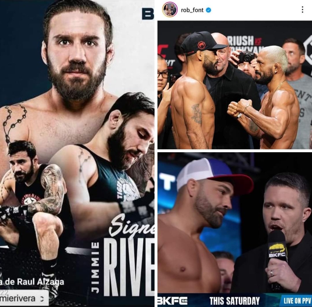Raul Alzaga (@raulalzaga) on Twitter photo Los 🇵🇷s <a href="/JimmieRivera135/">Jimmie Rivera</a> , <a href="/RobSFont/">RobFont</a> y <a href="/Ealvarezfight/">Eddie Alvarez</a> activos ESTA NOCHE.
*RIVERA y ÁLVAREZ pelean en <a href="/bareknucklefc/">Bare Knuckle FC</a> (PPV por app). Rivera va ante Jeremy Stephens en 155 lbs y Alvarez con <a href="/PlatinumPerry/">Platinum Mike Perry</a> en 170 libras.
*FONT irá ante Deivison Figuereido en #UFCAustin por <a href="/espn/">ESPN</a>. Los 🇵🇷s <a href="/JimmieRivera135/">Jimmie Rivera</a> , <a href="/RobSFont/">RobFont</a> y <a href="/Ealvarezfight/">Eddie Alvarez</a> activos ESTA NOCHE.
*RIVERA y ÁLVAREZ pelean en <a href="/bareknucklefc/">Bare Knuckle FC</a> (PPV por app). Rivera va ante Jeremy Stephens en 155 lbs y Alvarez con <a href="/PlatinumPerry/">Platinum Mike Perry</a> en 170 libras.
*FONT irá ante Deivison Figuereido en #UFCAustin por <a href="/espn/">ESPN</a>.