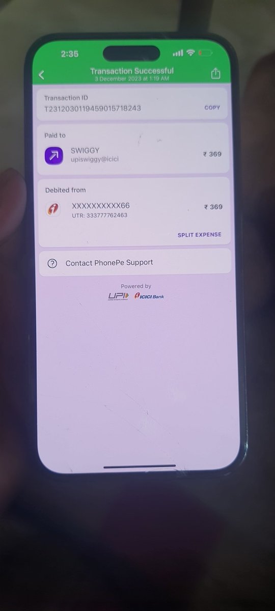 funhub222's tweet photo. Your Swiggy order #160513372335639 has been cancelled . You will be charged a cancellation fee of Rs 369.0 which will be payable on your next order. 
I have ordered food from @Swiggy
I paid my bill but still they are saying me to pay the bill again. Added a screenshot of payment https://t.co/XeXhMa1NZ1