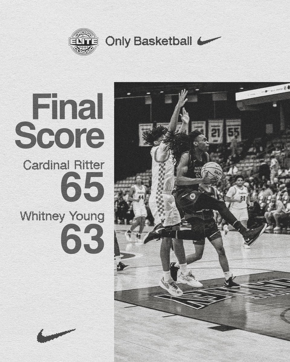 ChiEliteClassic's tweet photo. Cardinal Ritter defeats Whitney Young 65-63 in Game 7️⃣ of Day 2. Final score presented by Nike. #ChicagoEliteClassic https://t.co/oZWusddrV1