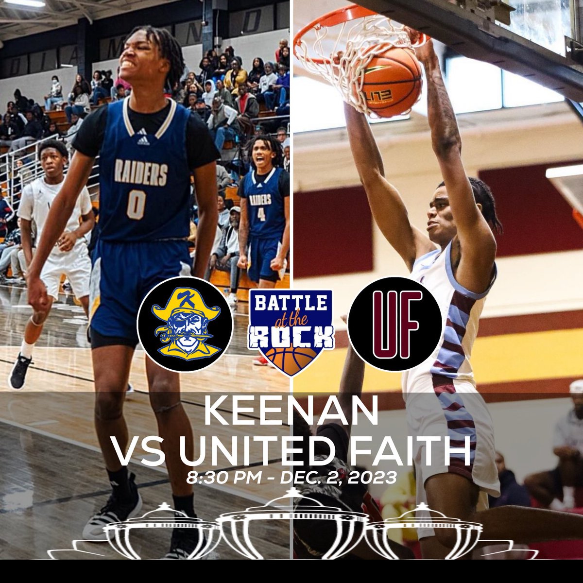 We wrap up with a matchup of perennial contenders! @keenanhoops 🆚 @UFCA_BBALL Players to Watch Keenan - Brian Sumpter (@BrianSumpter111) United Faith - Isaiah Sutherland (@zay_sutherland) #BattleAtTheRock