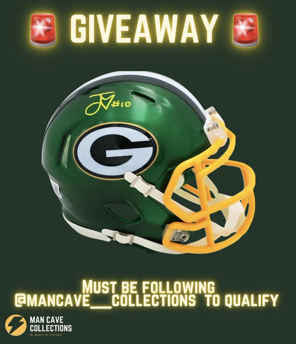 Man Cave Collections (@mc__collections) on Twitter photo 🚨 GIVEAWAY 🚨
If Jordan Love passes for 2 or more TD’s tomorrow night against the Chiefs, we’ll give this Jordan Love signed mini helmet to 1 lucky Packer fan who:
• RT’s this tweet
• Follows <a href="/MC__Collections/">Man Cave Collections</a>
#GoPackGo 🚨 GIVEAWAY 🚨
If Jordan Love passes for 2 or more TD’s tomorrow night against the Chiefs, we’ll give this Jordan Love signed mini helmet to 1 lucky Packer fan who:
• RT’s this tweet
• Follows <a href="/MC__Collections/">Man Cave Collections</a>
#GoPackGo
