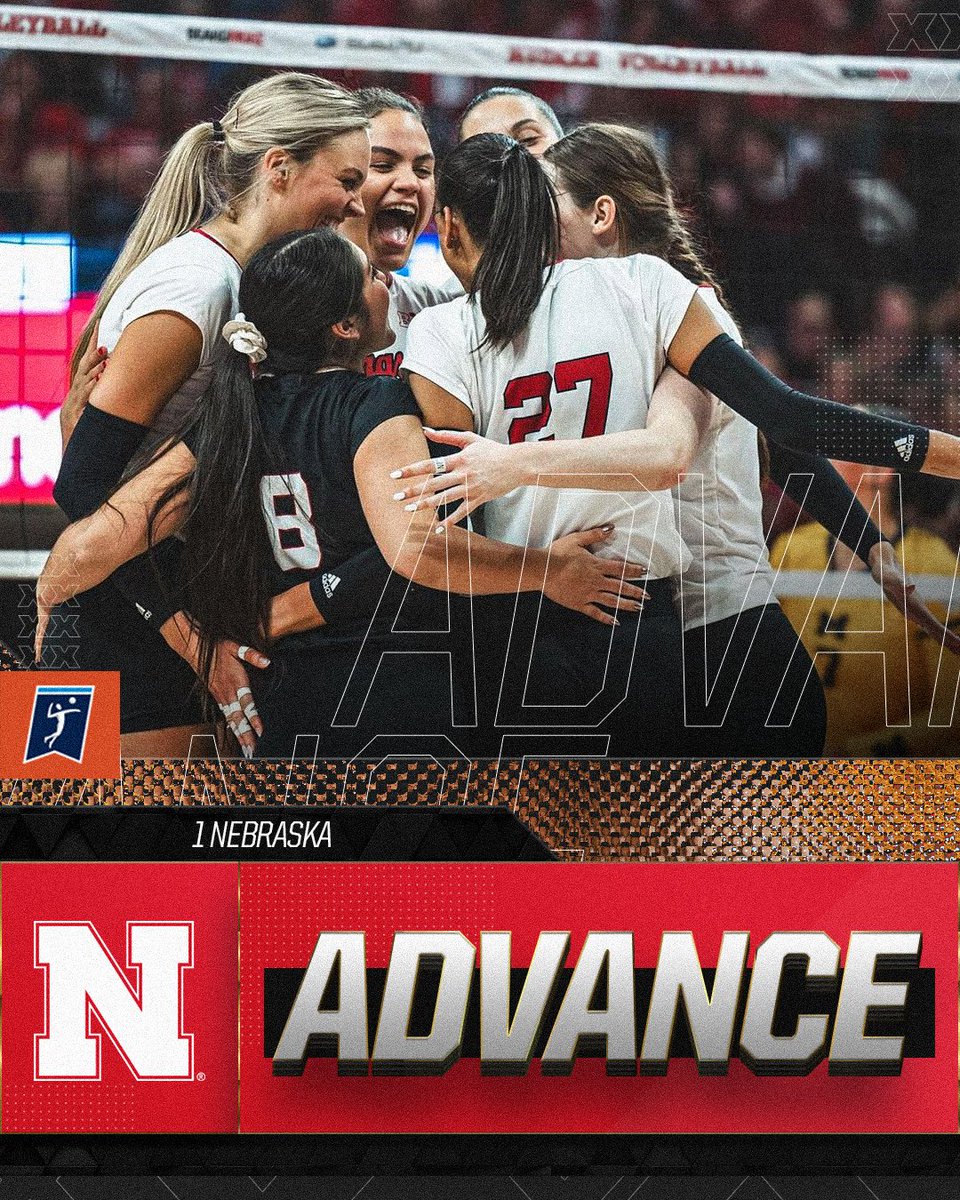 NCAAVolleyball's tweet photo. Huskers hitting their stride tonight‼️

(1) @HuskerVB rolls into regionals for the 12th straight year after a sweep over (8) Missouri. The Huskers will take on (5) Georgia Tech in Lincoln next week for the Regional Semifinals 🔴

#NCAAWVB https://t.co/8vTCcUzH9U