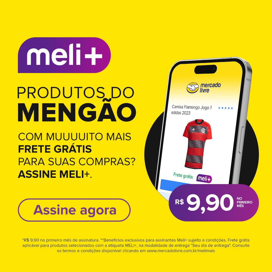 Flamengo on X: Fala, torcedor! Já pensou em comprar seus itens do Mengão  com muuuuito mais frete grátis, lá no app do @mercadolivre, por apenas R$  9,90 no primeiro mês? Com o