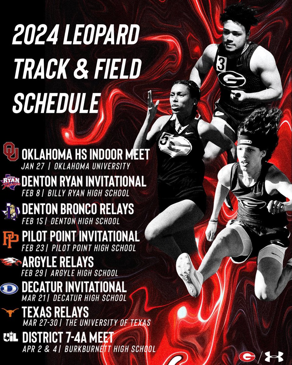 LeopardTrackXC's tweet photo. The 2024 GHS Track and Field schedule has just been announced!

#GoLeopards #DatWay #BuiltDifferent https://t.co/7yEGLnFTZU