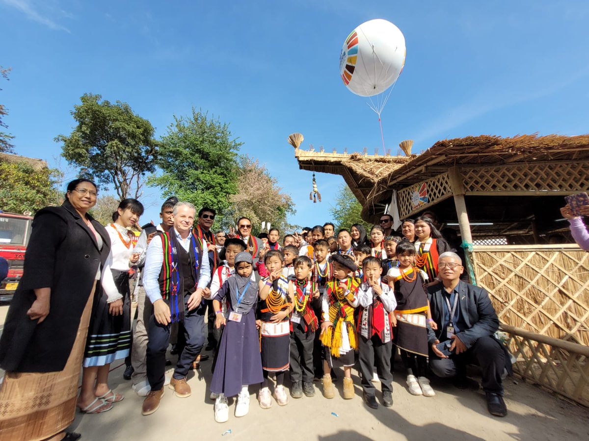 Hon'ble Dy. Chief Minister, @TRZeliang and other esteemed dignitaries interacted with differently abled children at 'SDG One Stop Destination' #HornbillFestival2023. #LeavingNoOneBehind is integral in achieving #SDGs. @MyGovNagaland @tourismdeptgon @Nayanask