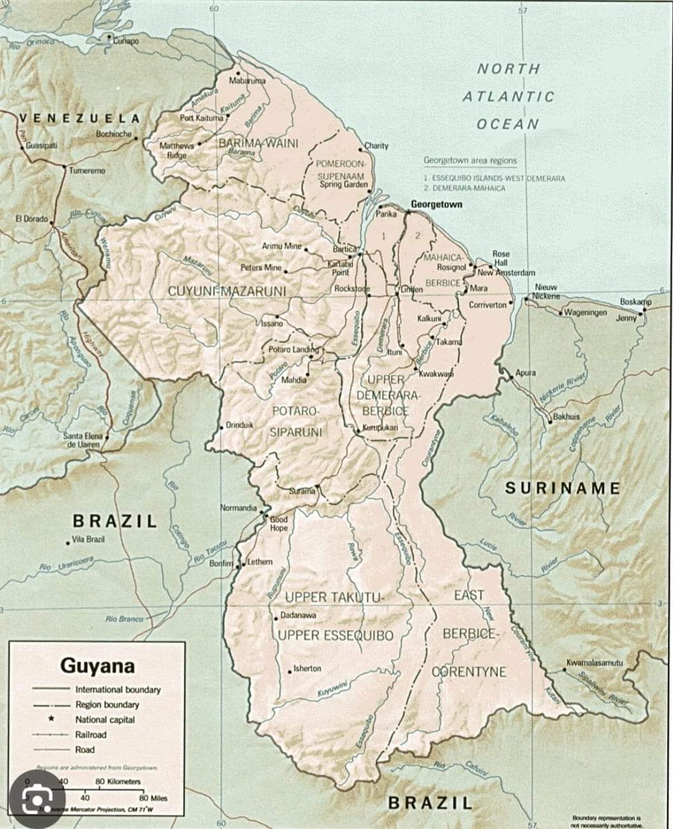 DiamondGT44's tweet photo. Guyana has been the Administrator for Essequibo for 100+ years.   The region forms part of our political regions.  Where were the economical funds to administer the region from the person claiming our territory? 🇬🇾🇬🇾 #guyana #essequibo #bordersettled https://t.co/sDAh5k5GI9