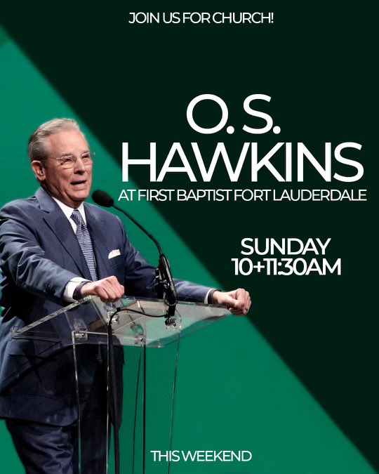 David Hughes (@pastordhughes) on Twitter photo It’s a special Sunday! Pastor O. S. Hawkins joins us this weekend <a href="/fbftl/">First Baptist Fort Lauderdale</a>
We can’t wait to see you! It’s a special Sunday! Pastor O. S. Hawkins joins us this weekend <a href="/fbftl/">First Baptist Fort Lauderdale</a>
We can’t wait to see you!