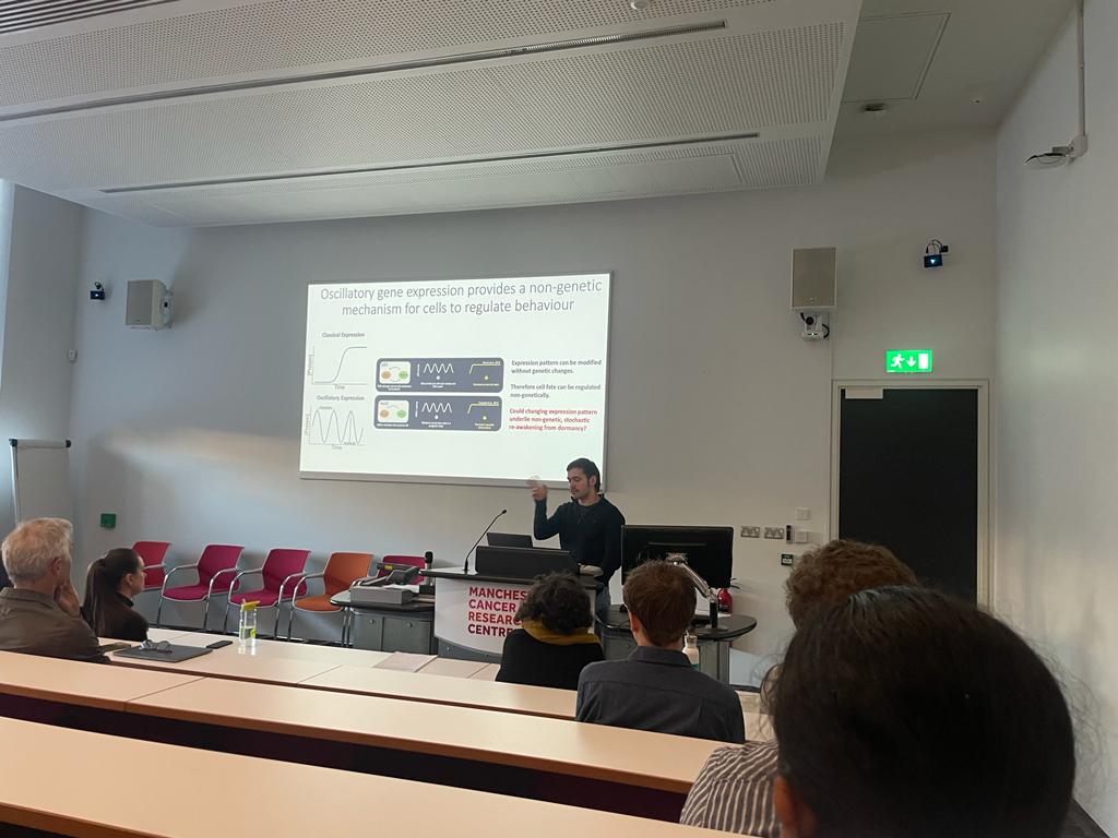 Had a fun yesterday time talking to everyone at <a href="/MCRBreastCentre/">Manchester Breast Centre</a> about oscillations in Breast cancer. 

First time presenting at #MBC2023 after helping organise for several years 😁