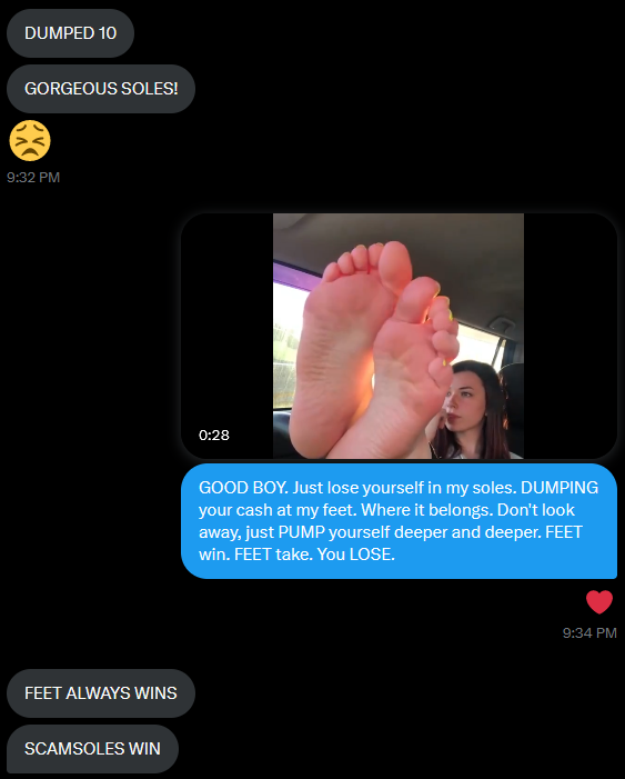 YOURCASHDUMP's tweet photo. MORE programmed ATMs, DUMPING on command. 😵‍💫

MORE foot addicts, losing their cash to my SCAM SOLES. 🤪

See those notifications on my page of Daddy getting richer? I want MORE. 😈

MORE ATMs. MORE PUMPING. MORE DUMPS.

Numbers up, ATM. NOW. 🏧

PUMP. DUMP. OBEY. https://t.co/NFuZxC5sL3