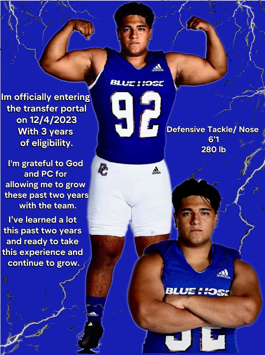 I will Officially be in the Transfer Portal as of 12/4/2023 with 3 years of eligibility. 6’1, 280lb Defensive Tackle. Ready for the next chapter! 🙏 #TransferPortal #NewBeginnings <a href="/_EliteProspects/">🚨Elite Prospects🚨</a>