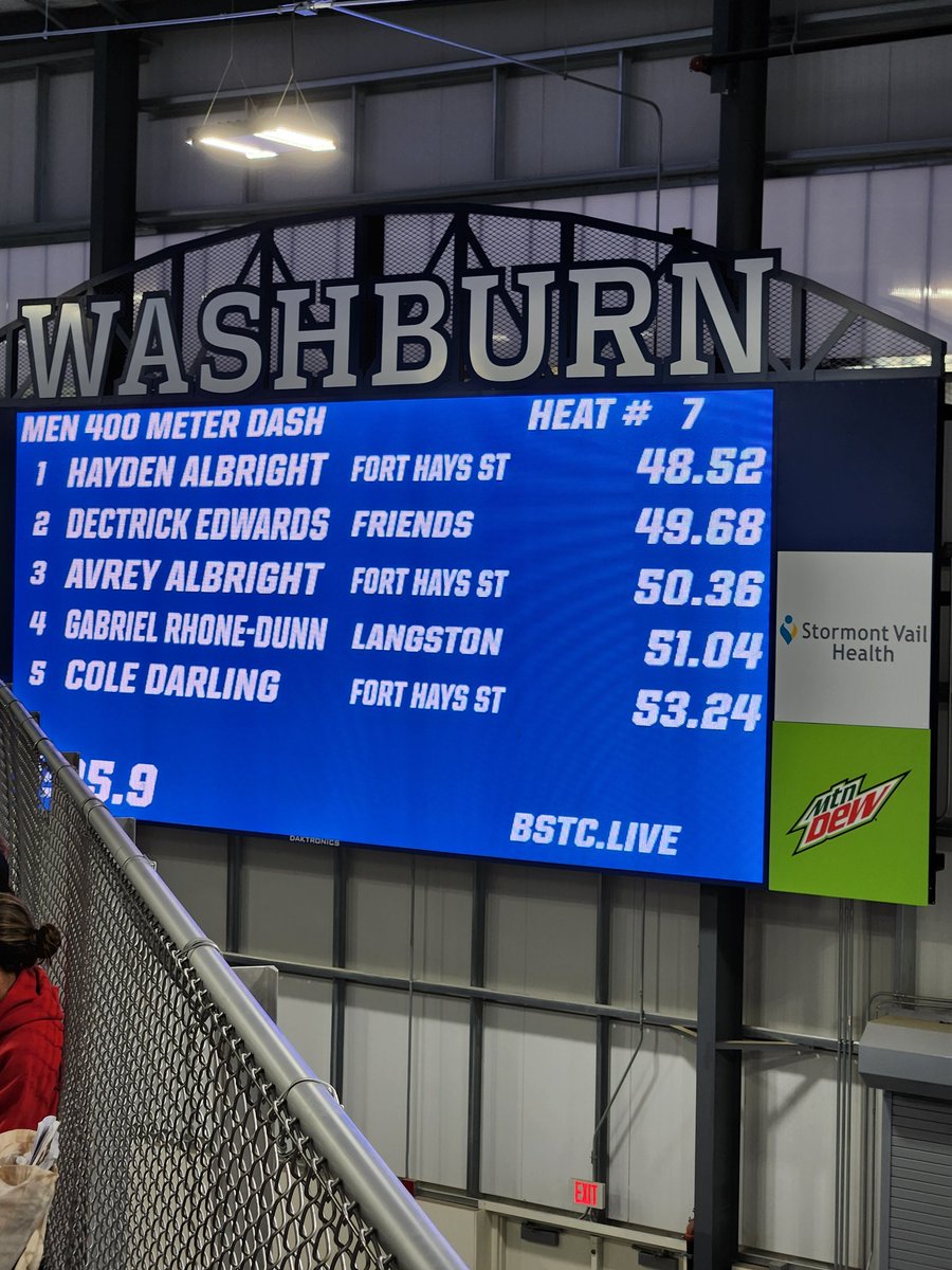 First meet of the season at Washburn. Great start for both boys!

400M
Hayden - 48.52, 1st, NCAA D2 Prov, Meet Record
Avrey - 50.36, 5th