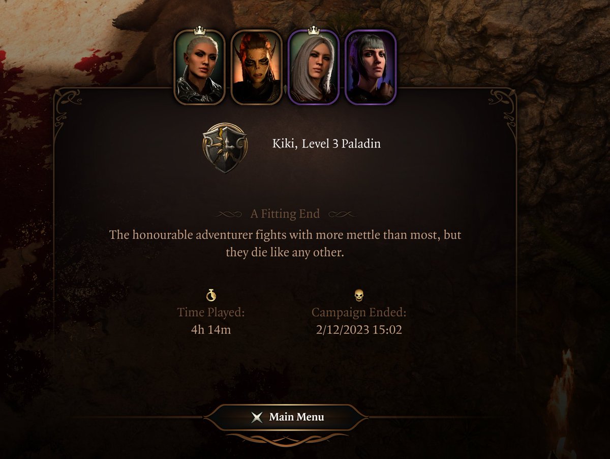 mazzkb's tweet photo. Day 2 of honor mode in #bg3 ... idk why we thought fighting the grove was a good idea https://t.co/ojnkhwLdPT