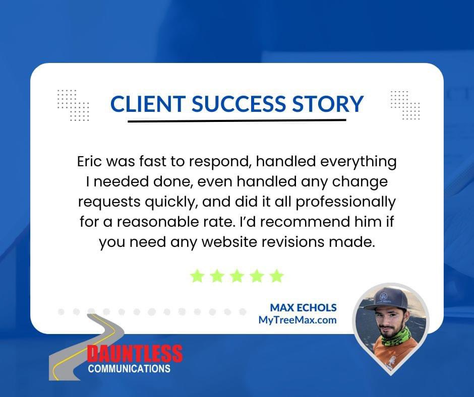 DaComConsults's tweet photo. It was a pleasure working with Max! We helped Max with some website changes he needed handled quickly, and we got it done! https://t.co/QundZjTVj8