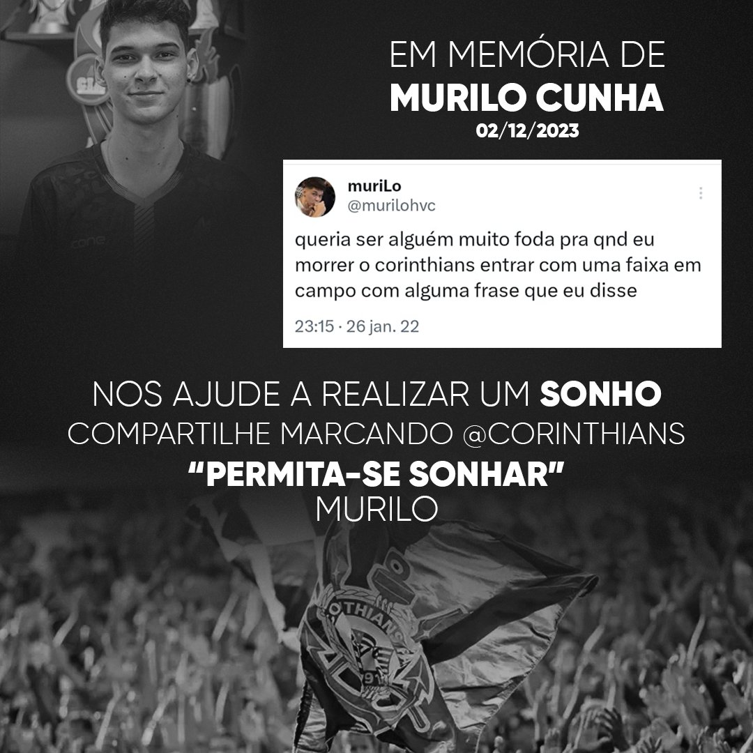 MDIOInteractBR's tweet image. Hoje lamentamos a perda de Murilo Cunha, RDI 2021-22 do Distrito 4770. Sua dedicação ao Rotary e Interact foi notável. Portanto, pedimos a todos para compartilhar esta homenagem e alcançar o Corinthians. Obrigado pela contribuição. Em memória de Murilo, "Permita-se Sonhar" 🕊️🖤