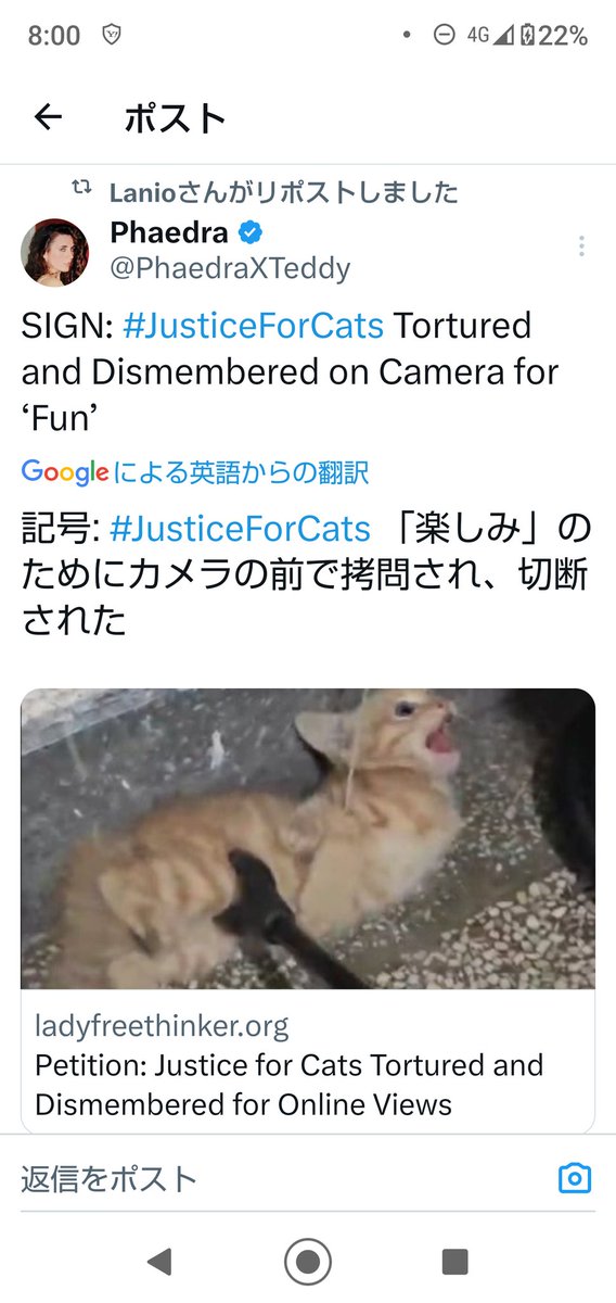 coexist_petit's tweet photo. The world won't forgive you!
Don't forgive China!
The world is watching China!
#AnimalAbuseIsSeverelyPunished
#CatAddictionTherapist
#ChinaCatAbuseGroup
#AnimalsAreNotObjects
#猫中毒セラピスト
#中国猫虐待グループ
#動物はモノじゃない
#catabuserschina
#ChinaFact https://t.co/mIOPwxJkoG