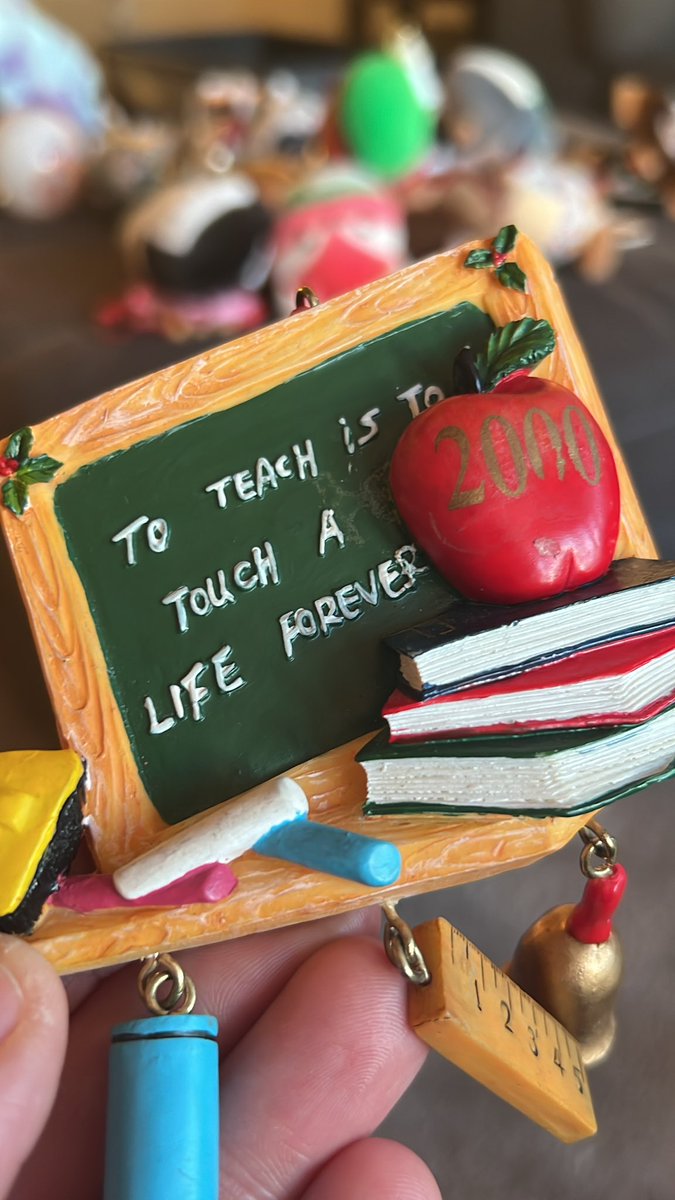 AllisonETEC's tweet photo. Shout out to all the current fellow teachers who are decorating a tree and have an ornament like this #GenX #stillteaching #teachertwitter https://t.co/6EajwsfhPk