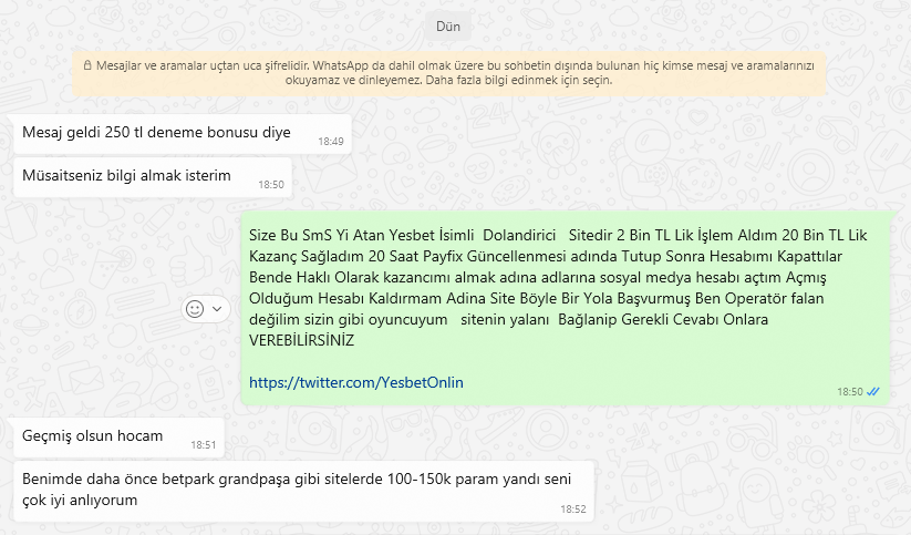 Yesbetbahis's tweet photo. Üye 2 Bin TL Lik İşlem Alır 20 Bin TL Lik Kazanç Sağlar #Yesbet İse 24 Saat Hesap Güncellenmesi Adinda Tutup Üyenin Hesabını Kapatir Üyede Haklı Olarak Site Adına Konular Acar Site  Üyeden Açmış Olduğu Hesaplarını Silmesini İster Silmeyince Numarasını Bahis Tatalarında Kullanır. https://t.co/5knyMU231v