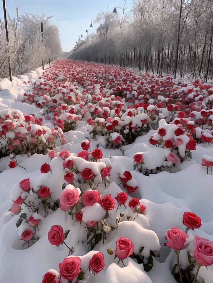 roses covered in snow