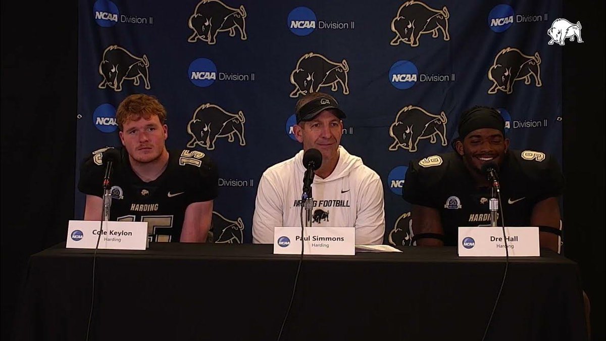 HardingSports's tweet photo. Check out the @Harding_FB postgame press conference after the Bisons defeated Grand Valley State in the Quarterfinals of the @NCAADII playoffs #GOBisons

https://t.co/SkLHky04Wi https://t.co/q930G0bBDP