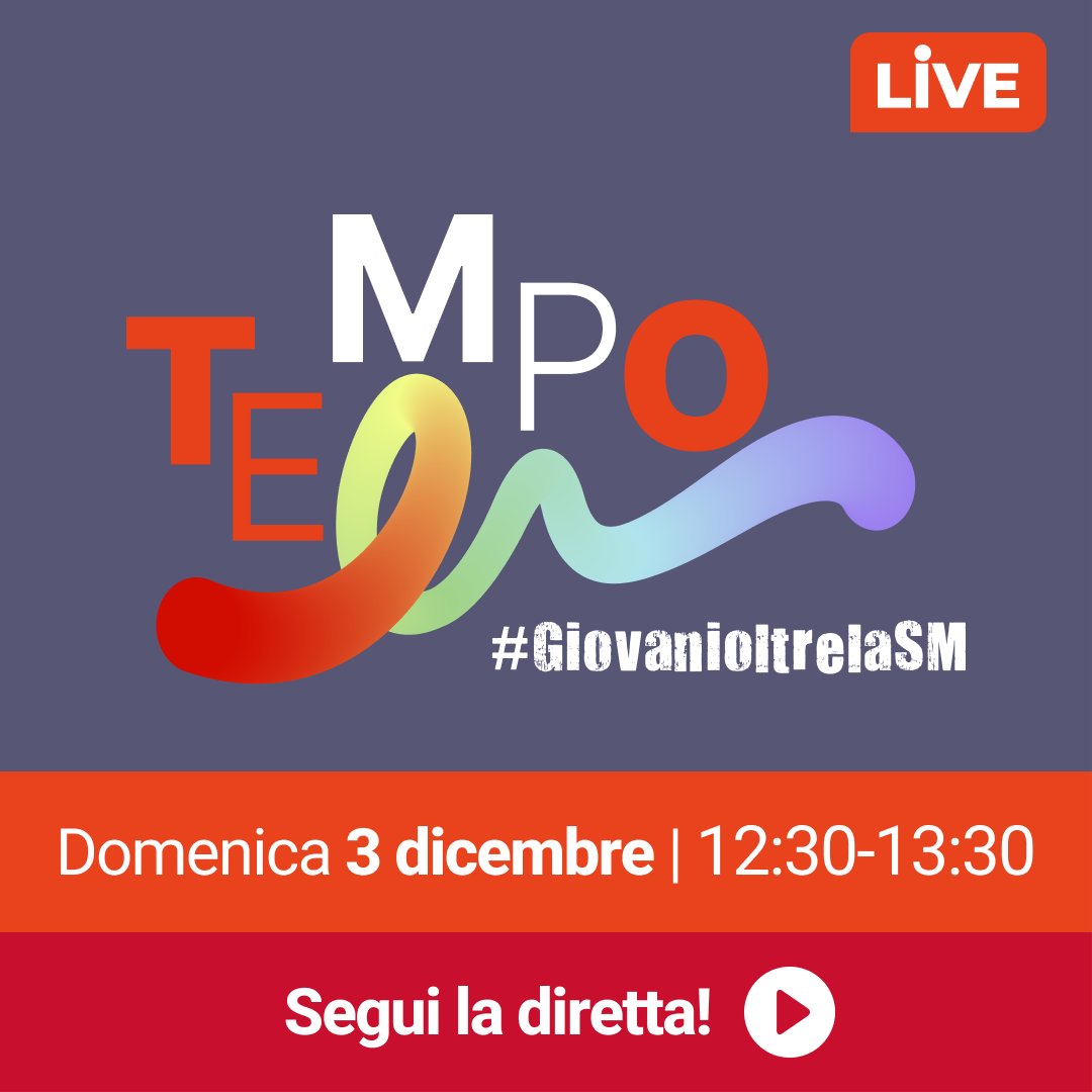 Oggi, domenica #3dicembre, dalle 12.30 alle 13.30, in streaming, parliamo con voi di #tempo e #sclerosimultipla con @Bastrano (<a href="/ParoleOstili/">Parole O_Stili</a>), @DonataColumbro, Gloria Leppini.
 
Info, live e differita:
👉giovanioltrelasm.it

Vi aspettiamo!

#GiovanioltrelaSM
