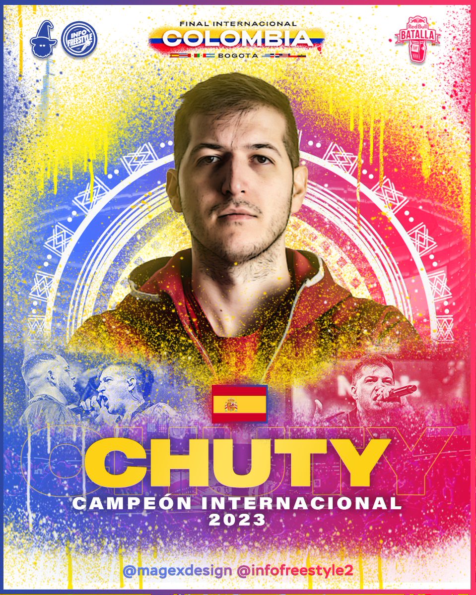 InfoFreestyle2's tweet image. ¡Campeón del Mundo! 🏆

CHUTY 🇪🇸 es el campeón de la Final Internacional de @RedBullBatalla 2023 realizada en Colombia 🇨🇴 tras vencer en el enfrentamiento final a Fat N 🇨🇴.

¡Felicitaciones, @ChutyVK! 👑

@MageAlban 🎨 | #RedBullBatalla 🏆