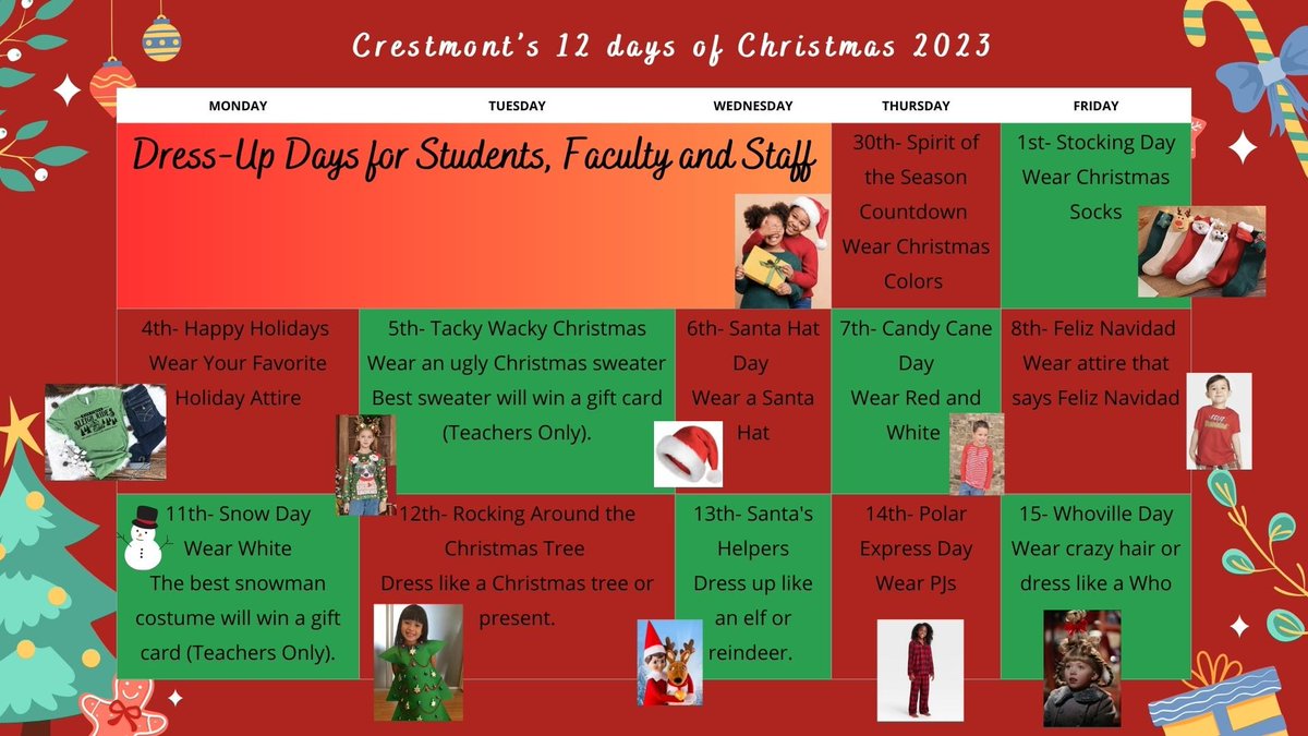 We had an amazing week kicking off 12 days of Christmas. The students and faculty knock my socks off each and every day. I love working with great CES educators. Wishing everyone happiness in this holiday season. @CrestmontTeam @tcss_schools @UA_WholeChild #wildcatpride #LEVELUP