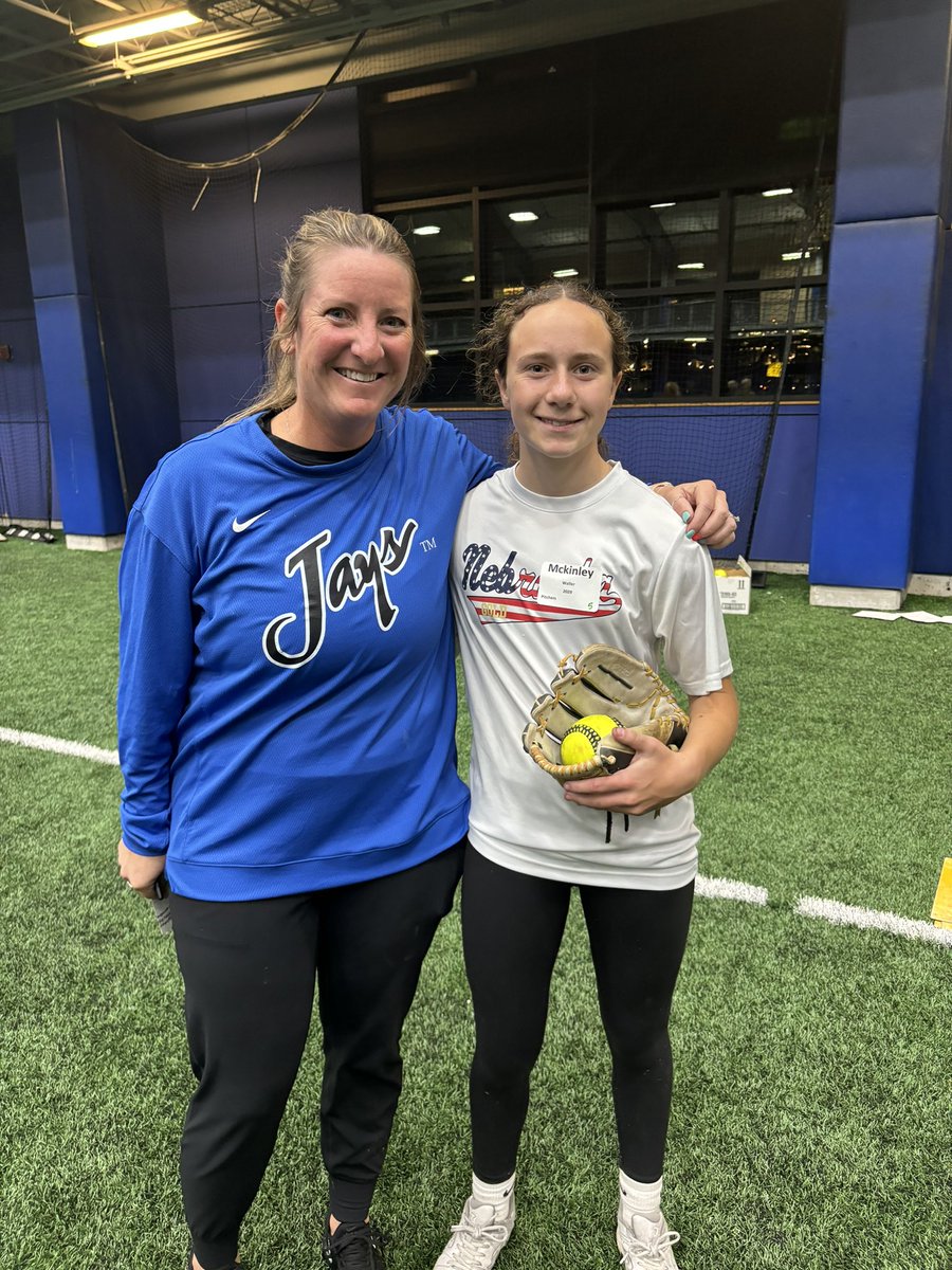 Thanks @CoachKristaWood and the rest of the @BluejaySoftball staff for a great camp today.  McKinley is grateful for time and tips.  @NEGold_13U #workersalwayswin