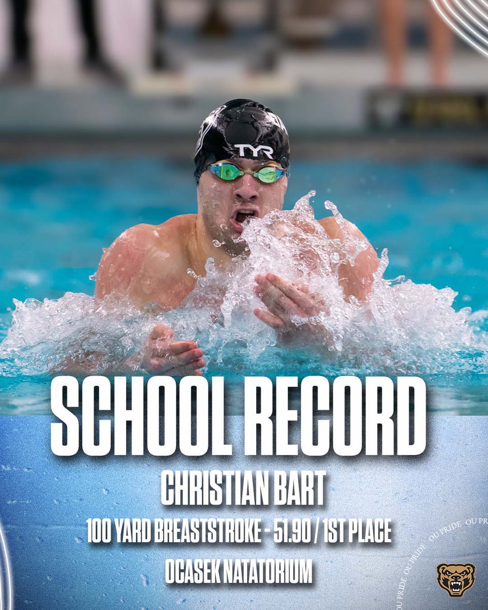 🚨CHRISTIAN BART SECURES FIRST PLACE WITH A NEW SCHOOL RECORD OF 51.90 FOR THE MEN’S 100 YARD BREASTSTROKE‼️🏆