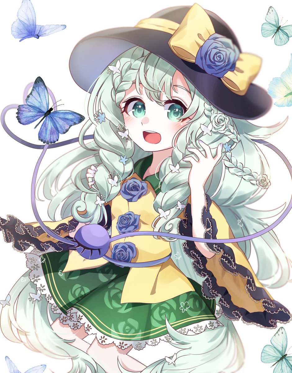 komeiji koishi 1girl hat alternate hairstyle flower solo skirt butterfly  illustration images