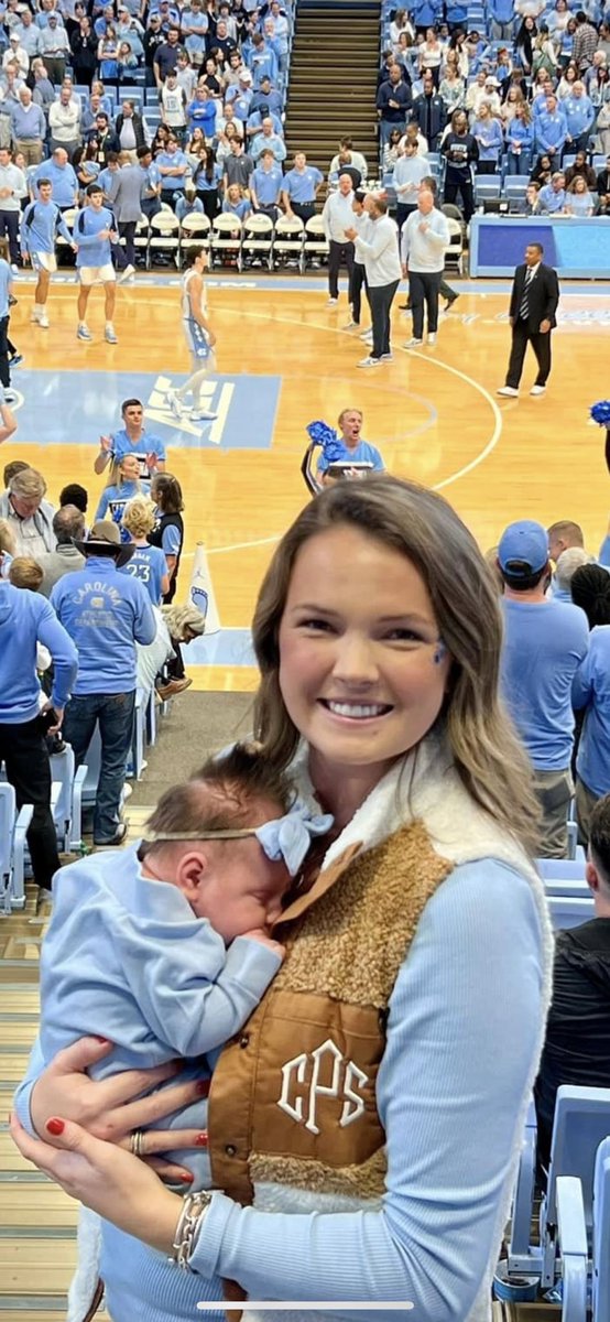 HermieSadler's tweet photo. Me and @corasphelps took River Bell to her first @UNC_Basketball game today and she pulled them through for a win.  Fun Fun day !  Go Heels 🐏🐏@EHootsUNC @iget_buckets35 @DrakeMaye2 @THANS50 https://t.co/tUH9ADTpCc
