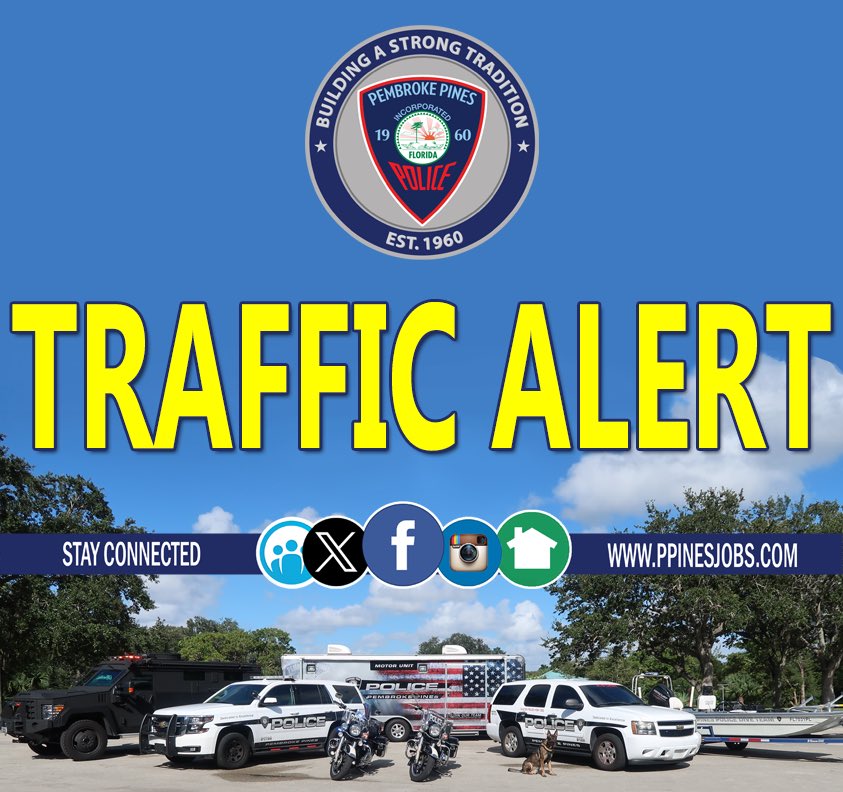 ATTENTION DRIVERS: Officers are on scene with a traffic crash investigation at Pines Blvd and east of 72 Avenue that is blocking the West bound lanes of travel. Please avoid the area until the roadway is cleared.