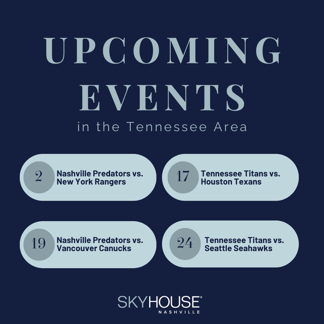 Get ready for another month full of excitement at SkyHouse Nashville Apartments! We've lined up your December sporting events to cheer on your favorite Tennessee teams. 🎉🏡

#NashvilleApartments #skyhousenashville #NashvilleSports #TennesseeTitans #NashvillePredators