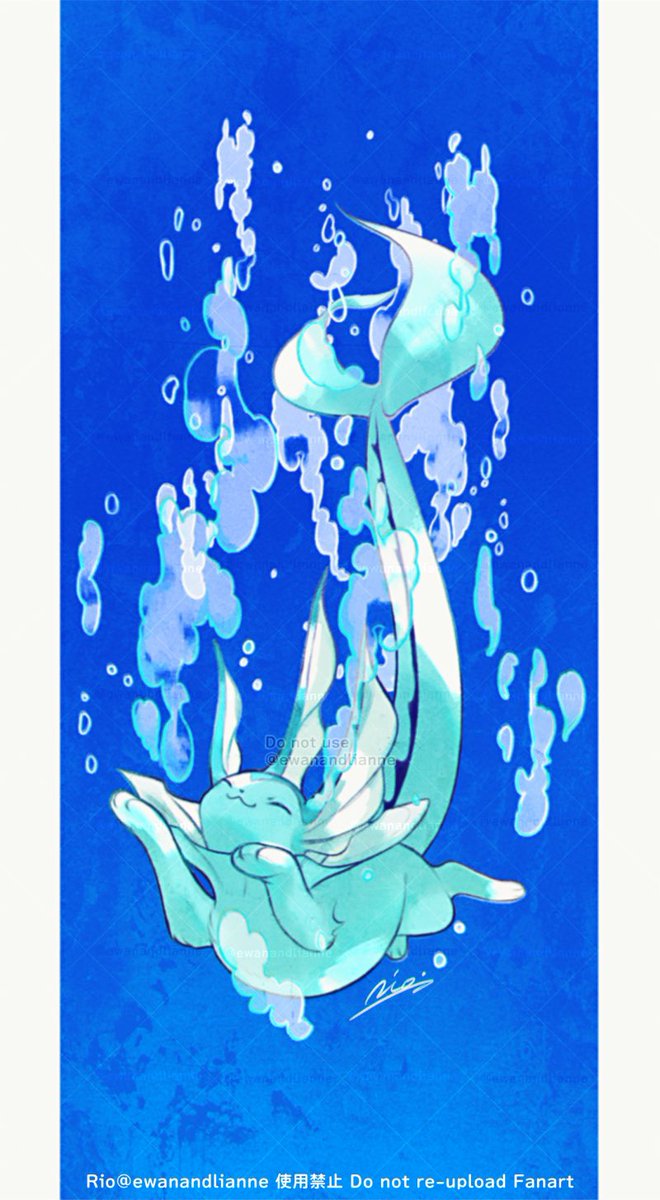 vaporeon pokemon (creature) no humans closed eyes signature solo bubble blue theme  illustration images