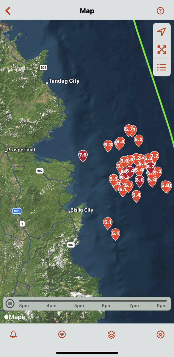 planetgeologist's tweet photo. This mornings 7.6 Earthquake roughly 100km SouthEast of Butuan City , southern pacific side of the Philippines, continues to Produce after shocks, around 40 at 5.0+ intensity. Expect more aftershocks in this area. No fatalities and no major Tsunami activity reported. https://t.co/EZkICydU38