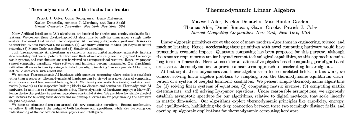 ColesThermoAI's tweet image. We have an exciting week ahead: Our work on #ThermoComputing will be featured at IEEE Conference on Rebooting Computing (icrc.ieee.org) in San Diego.
I will present Thermo AI:
arxiv.org/abs/2302.06584
@MaxAifer will present Thermo Linear Algebra
arxiv.org/abs/2308.05660