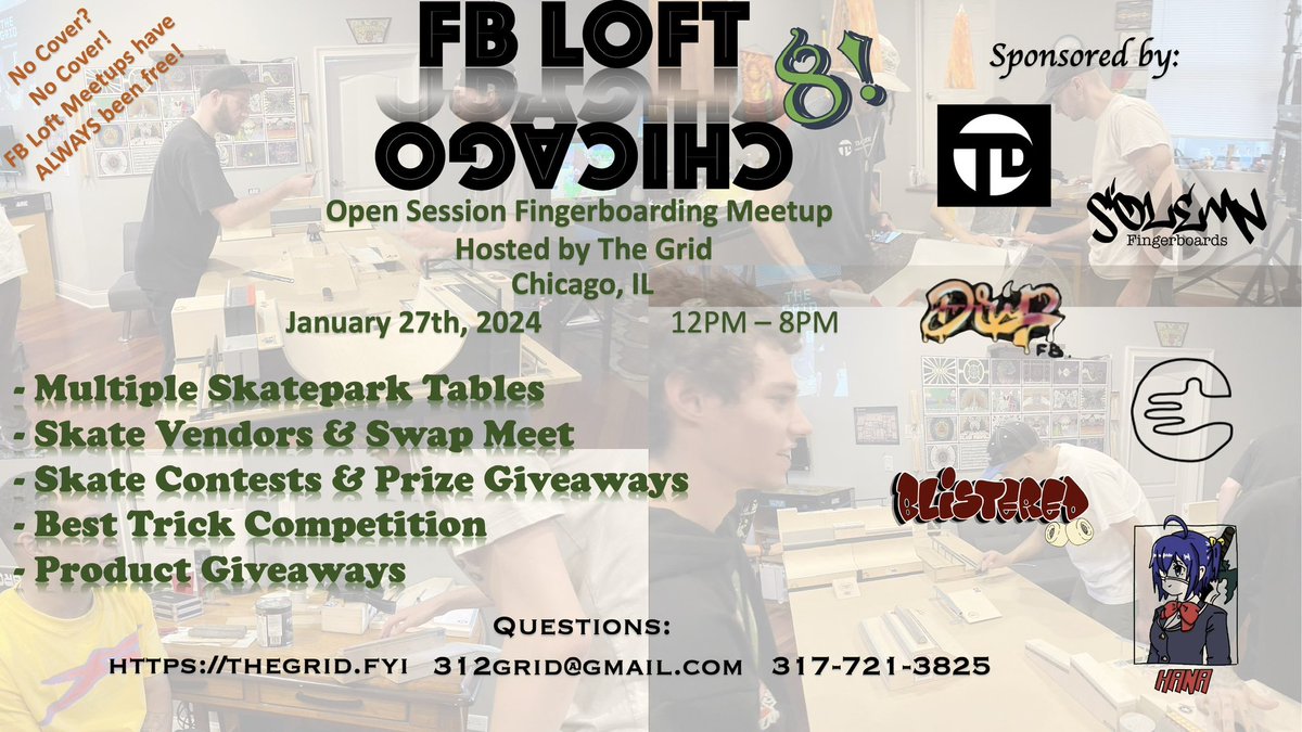 For the past two years or so, Chibi and I have been hosting periodic finger skateboarding meetups for friends in Chicago who like to skate, fingerboard and meet up to trade stuff and have fun.

Come out to the next one if any of that interests you! Text or email for more details