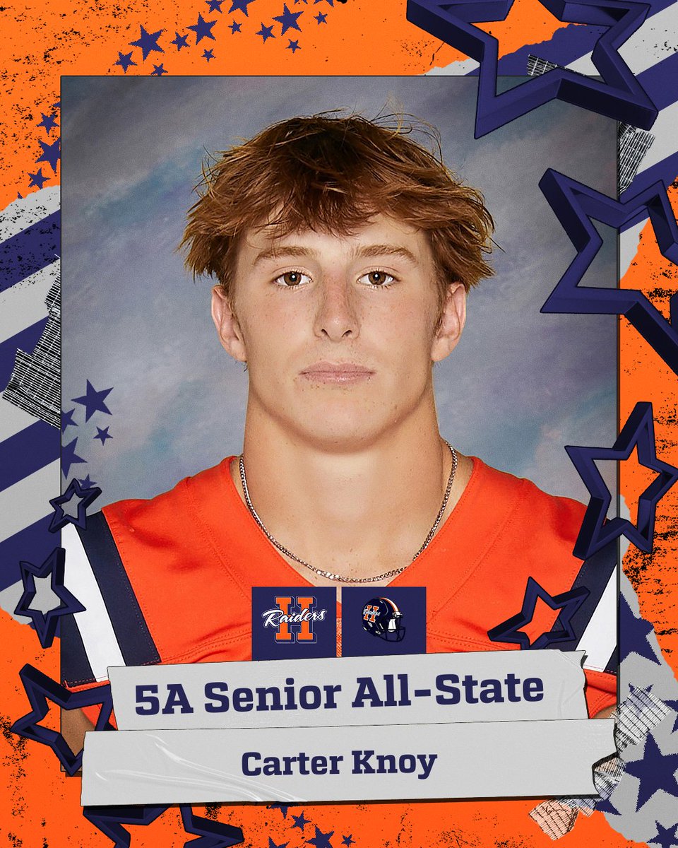 Congratulations to <a href="/KnoyCarter/">Carter Knoy</a> on being named to the <a href="/INFBCoaches/">IFCA</a> 5A Senior All-State Team. Just the start for an off-season of accolades!  🔷️🔶️

<a href="/TerryPeebles/">Terry Peebles</a> <a href="/RaiderUpdates/">Jerry Galema</a> <a href="/HHSPrincipal10/">Harrison High School Principal</a> <a href="/samueltking/">Sam King</a>