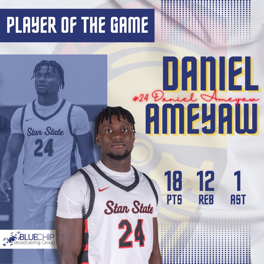 Warriors with the win against SF State! Our Player of the Game is Daniel Ameyaw! 👏🏀

⏭️ Listen to tonight’s full broadcast on our website under the Archives tab