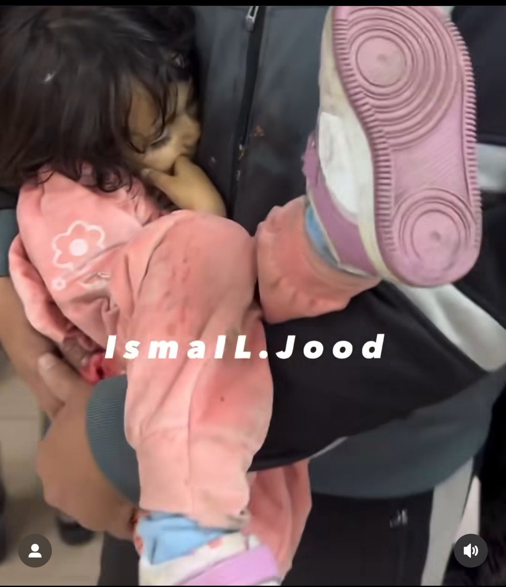 Did you see the video of this little Palestinian girl? This is a screenshot of her father rushing her into a barely functioning hospital. He’s carrying her like that to try to keep her intestines from spilling out. She was disemboweled by an Israeli missile. 

Did you see the