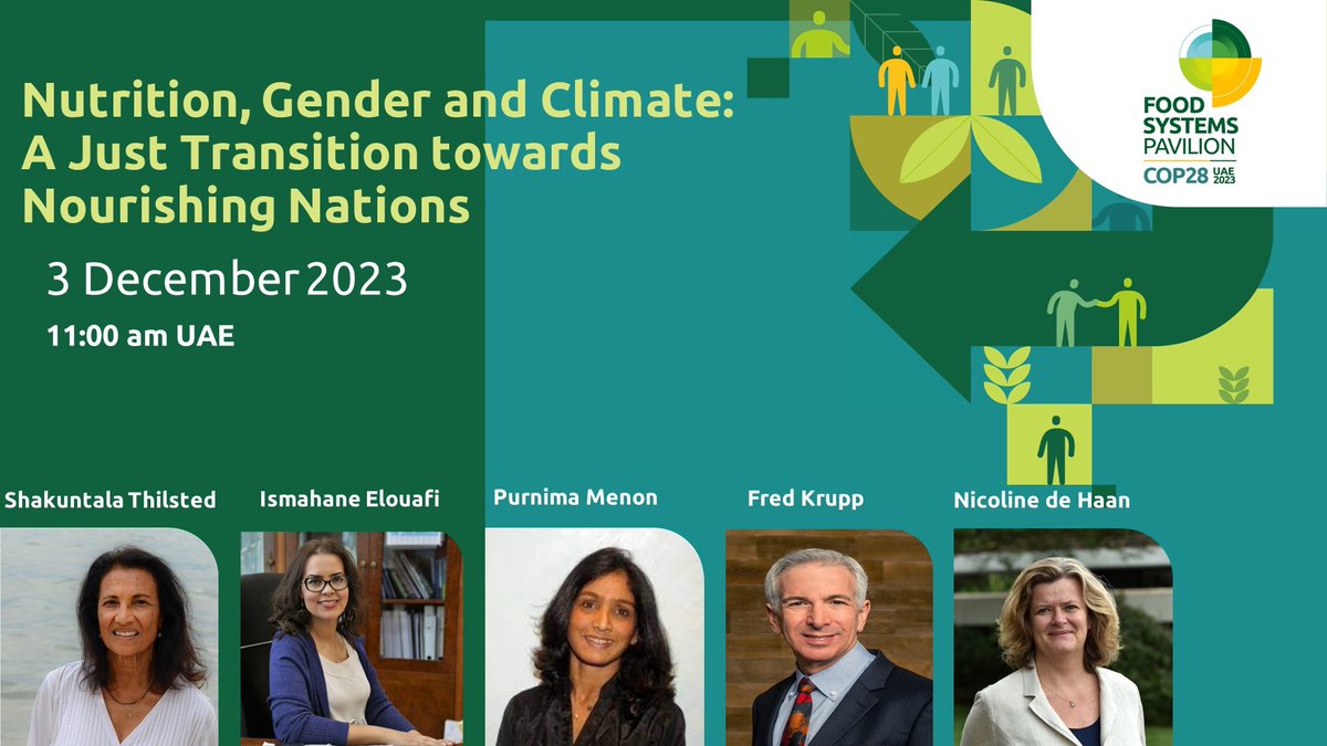 #HappeningNow @trinidad1949 @IsmahaneElouafi @PMenonIFPRI @FredKrupp and @ncdehaan at the @ActionOnFood Pavilion to discuss nutrition, gender, and climate. Join the livestream: youtube.com/watch?v=1iU--o… @CGIARnutrition @CGIARclimate @CGIARgender
