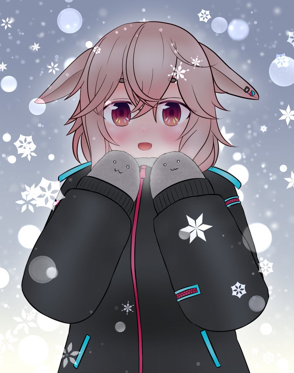 animal ears solo snowflakes jacket 1girl blush mittens  illustration images