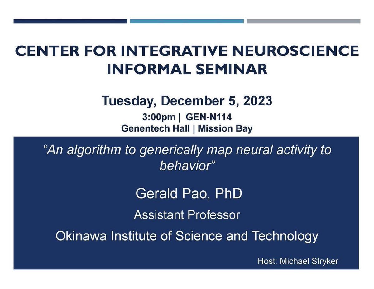 In case anyone in the Bay Area is interested I will be giving a seminar at @UCSF in the @neurores_ucsf neuroscience department at Mission Bay