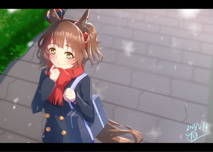 冬コミの表紙予定のマーチャンですマフラーの柄変える予定#アストンマーチャン#ウマ娘 