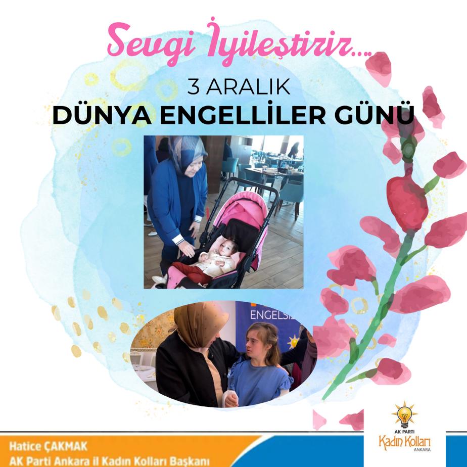 Sevgi iyileştirir 🥰

Engellerin hep birlikte aşılacağı, engelsiz bir dünya temennisiyle, tüm engelli bireylerin 3 Aralık Dünya Engelliler Günü kutlu olsun. 
Engelli kardeşlerimize aileleri ve sevdikleriyle birlikte sağlıklı, mutlu ve huzurlu bir hayat  diliyorum.
#EngellilerGünü